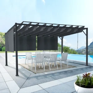 Pergola édition luxe lames orientables 3x4 M et 4 stores gris anthracite