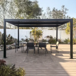 Pergola bioclimatique 4x3m structure et lames en aluminium gris anthracite NAXOS