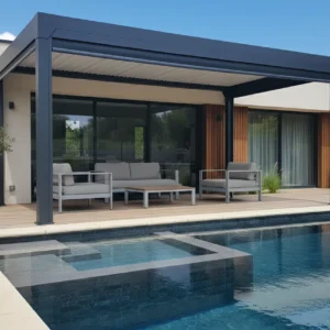 Pergola bioclimatique autoportante+led GREEN OUTSIDE Ménéa aluminium noir, 15 m²