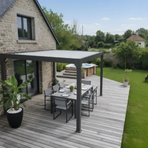 Pergola bioclimatique autoportante+led GREEN OUTSIDE Ménéa aluminium gris, 15 m²