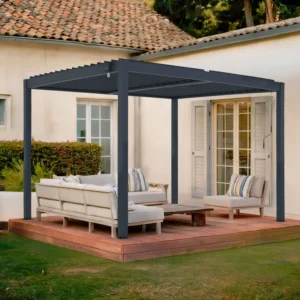 Pergola bioclimatique autoportante Gris en Aluminium 7.9 m²