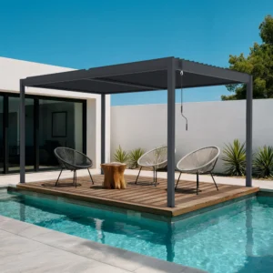 Pergola bioclimatique autoportante Gris en Aluminium 12 m²
