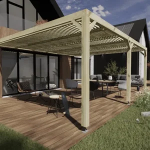 Pergola bioclimatique adossée Vert en Bois 29.65 m²