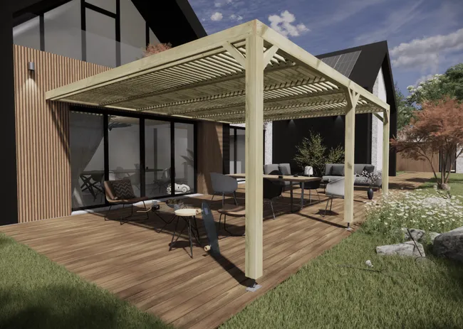 Pergola bioclimatique adossée Vert en Bois 29.65 m² – Image 2