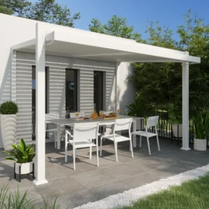 Pergola bioclimatique adossée Odyssea NATERIAL aluminium blanc, 10.39 m²