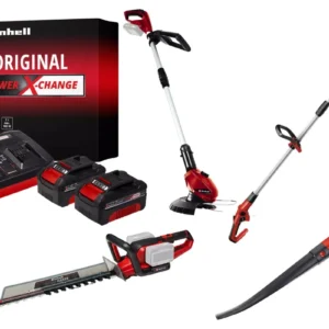 Kit jardin sans fil Einhell – Coupe-bordure, souffleur, taille-haies, ébrancheur + 2 batteries 4.0Ah