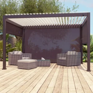 Pergola bioclimatique autoportante + 3 stores Prima en alu gris anthracite 12m²