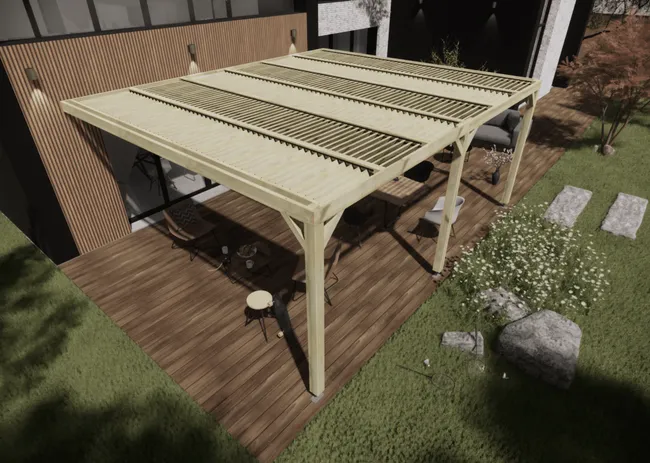 Pergola bioclimatique adossée Vert en Bois 29.65 m² – Image 3