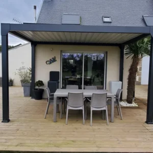 Pergola bioclimatique autoportante+led GREEN OUTSIDE Ménéa aluminium noir, 12 m²