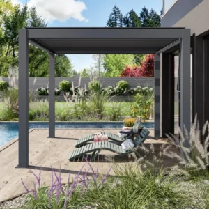 Pergola bioclimatique autoportante Anthracite en Aluminium 9 m²